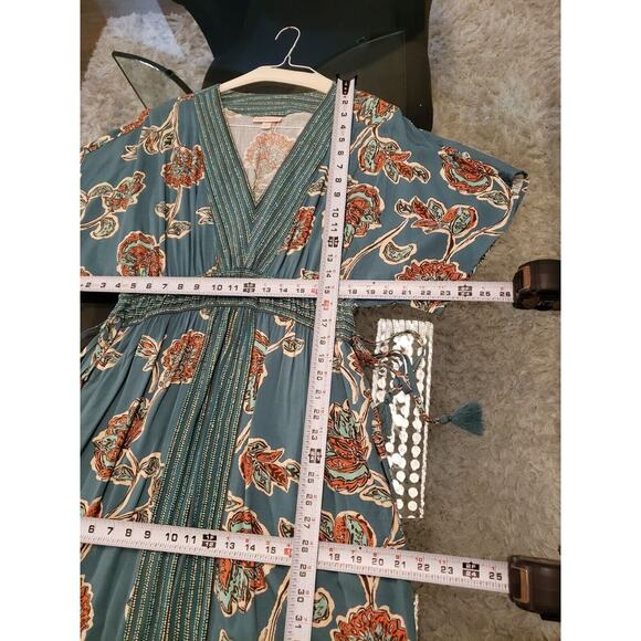 Knox Rose Women's Multi Floral Pleated V Neck Short Sleeve Long Maxi Dress Small - Picture 14 of 16